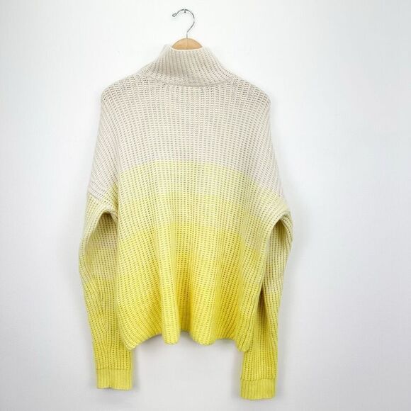 Duffy Women’s Cream Pastel Yellow Ombre Cashmere Blend Funnel Neck Sweater - Picture 2 of 8